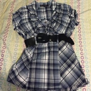 Plaid Blouse with Belt