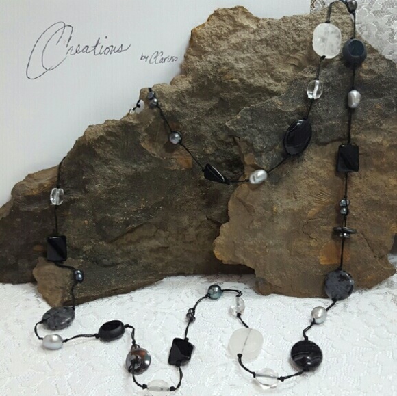 'Black&white' Sterling silver & gemstone necklace