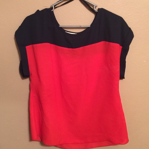 Navy blue and pink sheer blouse. - Picture 1 of 1