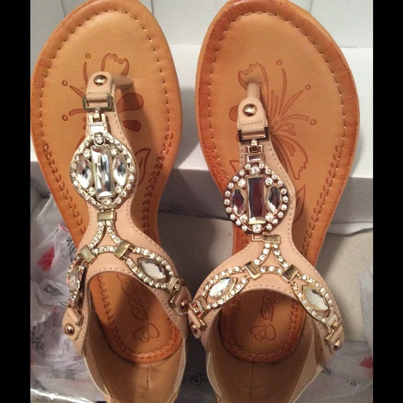 Jeweled Flat Sandals - Picture 1 of 3