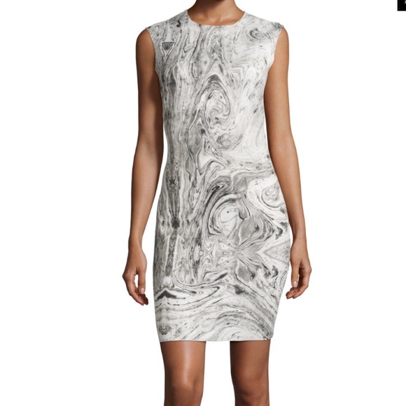 Carmen Marc Valvo Dresses | Swirled Marble-Print Sleeveless Sheath Dress | Color: White/Silver | Size: S | Maggiedcloset's Closet Carmen Marc Valvo Dresses | Swirled Marble-Print Sleeveless Sheath Dress | Color: White/Silver | Size: S | Maggiedcloset's Closet