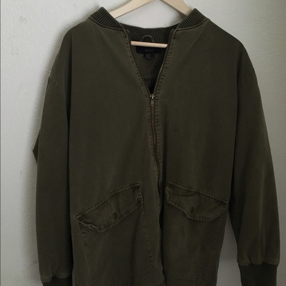 Distressed long bomber jacket