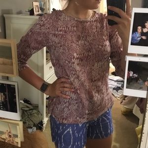 Red and White Feather 3/4 Sleeve Top