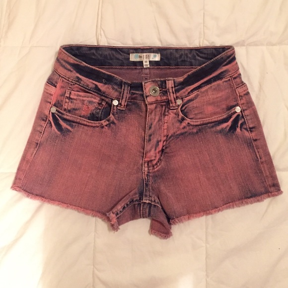 Pink and Purple Acid Wash High-Waisted Shorts