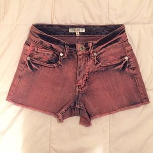 Pink and Purple Acid Wash High-Waisted Shorts