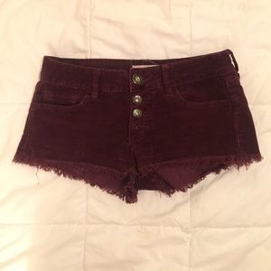 Dark Purple Corduroy Roxy Button Up Shorts