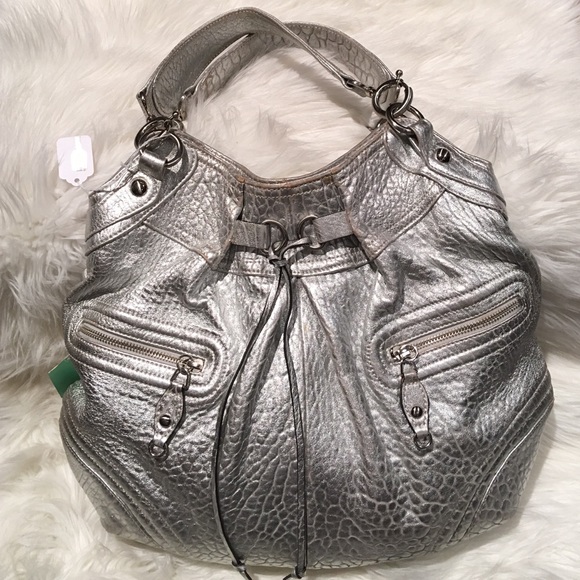 Hype silver Lux pebbled leather handbag