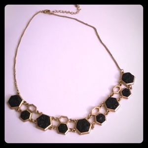 Gold + Black Hexagon Statement Necklace