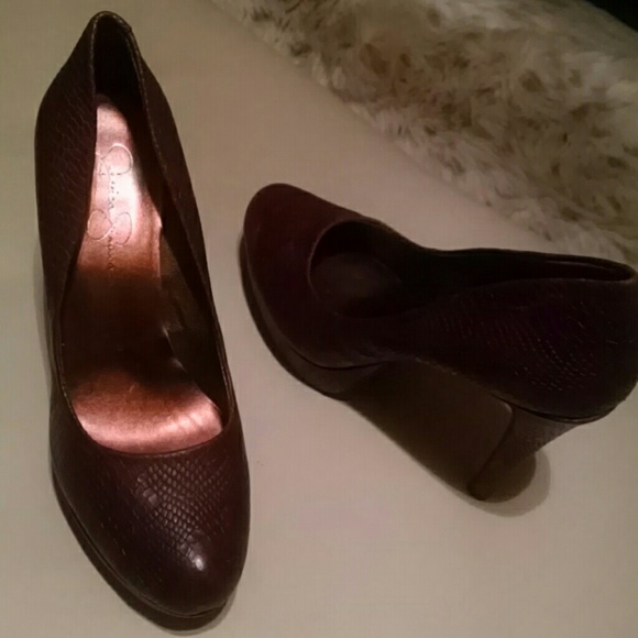 Jessica Simpson Brown faux Snakeskin heels sz 8.5 - Picture 1 of 4