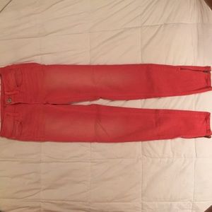 Coral Super Stretch Jeans W/ Side Zipper