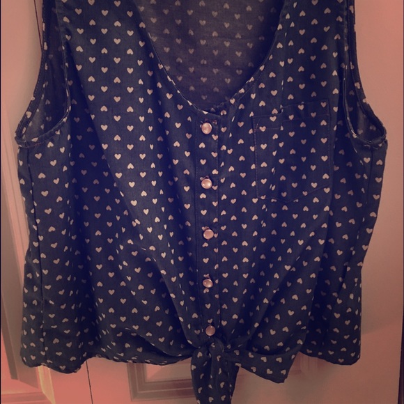 Blue shirt with white hearts button down
