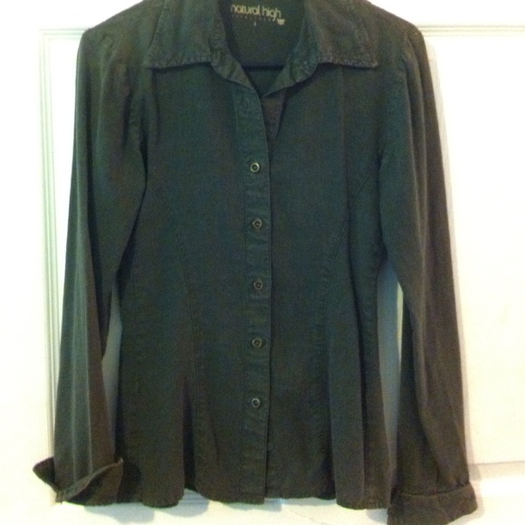 Natural high hemp olive button up shirt