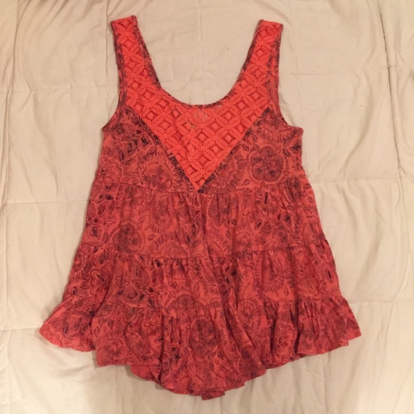 Flowy Patterned Free People Top W/ Lace