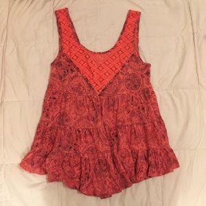 Flowy Patterned Free People Top W/ Lace