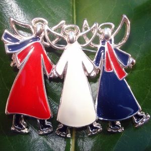 Christmas angel carolers pin.  2.5" width