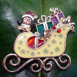 Christmas sleigh pin full of gifts. 2" height