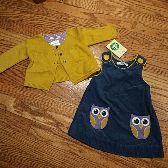 New Mini Baby Boden  0/3m dress sweater set blue