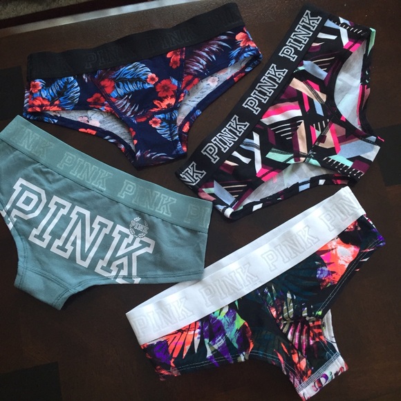 4 NWT PINK XS LOGO PANTIES