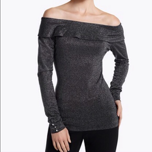 NWOT Shimmery grey off the shoulder long sleeved