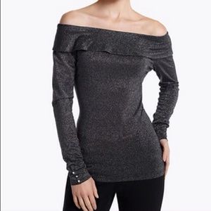 NWOT Shimmery grey off the shoulder long sleeved