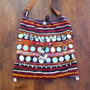 Rajasthani Indian vintage mirror and cowrie bag