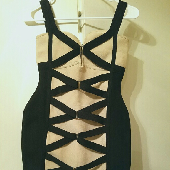 Beige & Black Bandage Party Dress