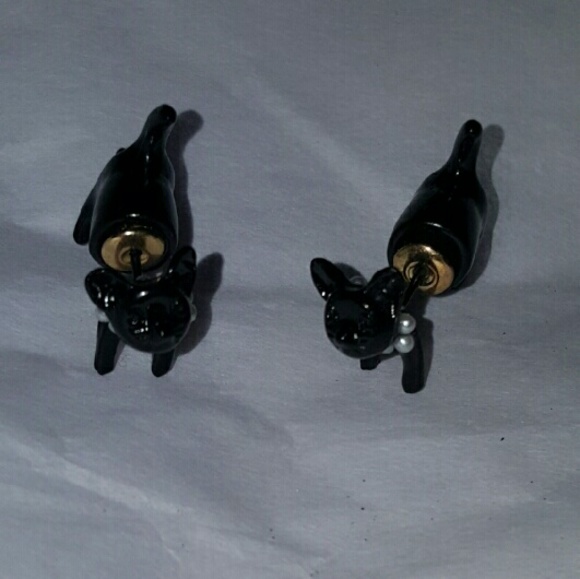 Unique cat pearl earrings black cute