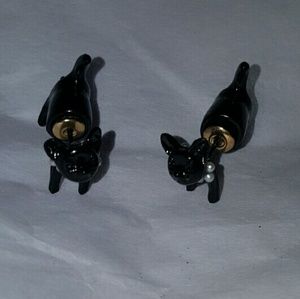 Unique cat pearl earrings black cute