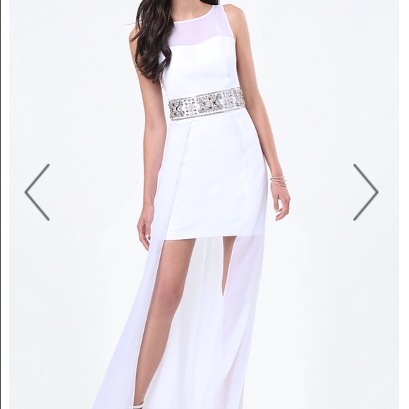 BEBE EMBELLISHED WAIST DRESS