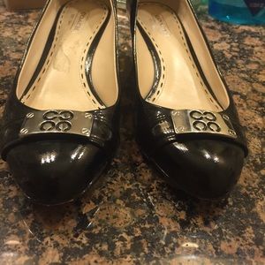 EUC Patent Black Leather Coach Wedges