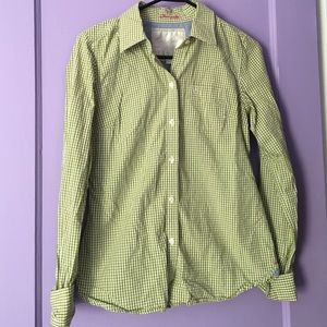 Green and white checkered button down shirt