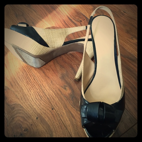 Nine West Heeled Weaved Patterned Black Sandals