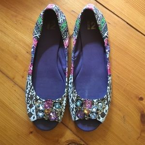 R2 beaded open toe flats size 10
