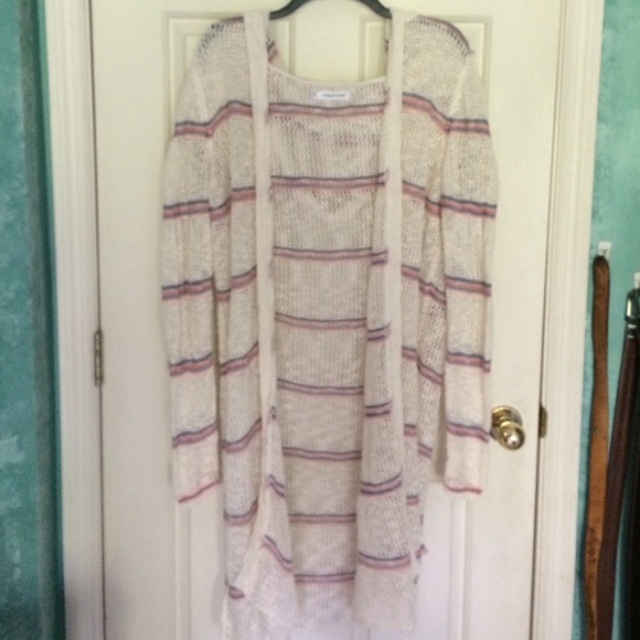 Long sleeve,  thigh length, hooded knit cardigan