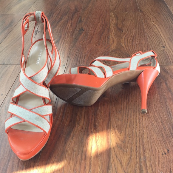 Nine West Orange and Nude Heeled Sandals