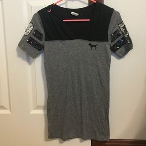 "Pink" jersey tee with sequin shoulders