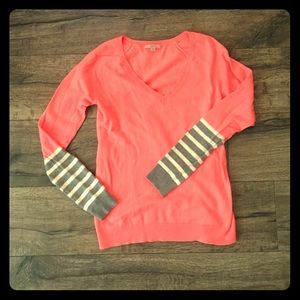 Gap florescent peach sweater with sequence stripe.