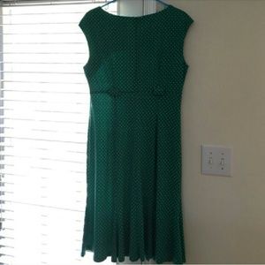 Ladies Dress Green and White Polka Dot