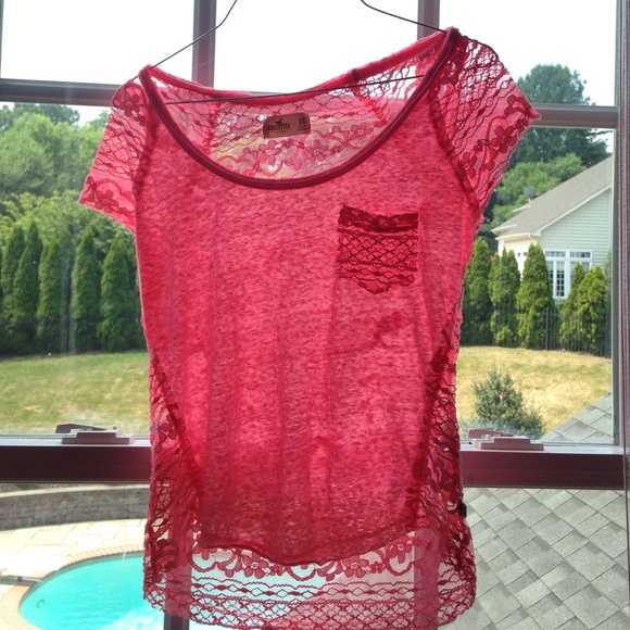 Hot pink lace hollister shirt