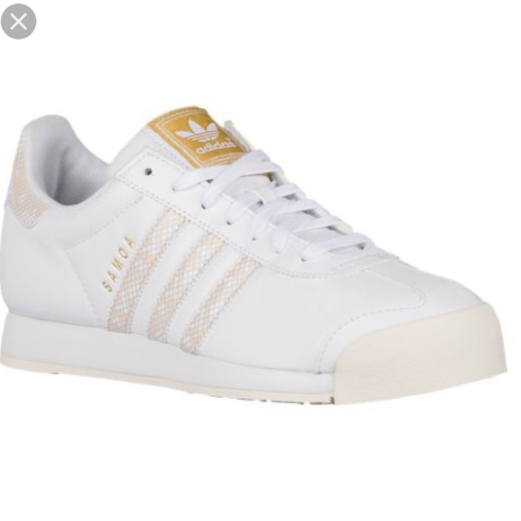 White and chalk Adidas Samoas
