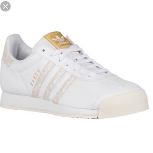 White and chalk Adidas Samoas