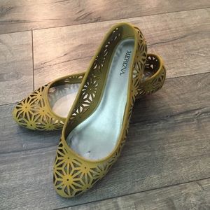 Merona yellow flats with cut out design.