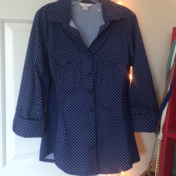 Christopher & Banks blue and white polka dot Top