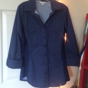 Christopher & Banks blue and white polka dot Top