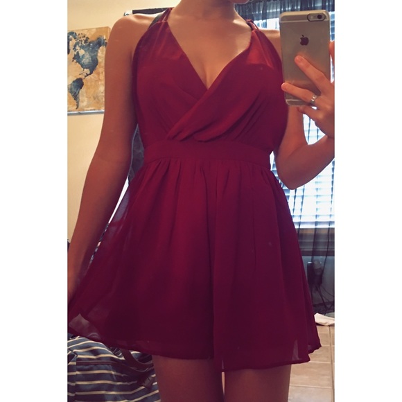 burgundy romper dress
