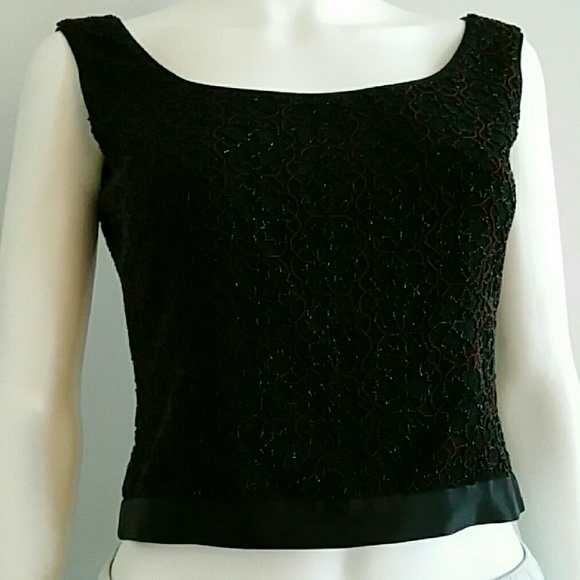 Like NEW Tahari 100% Silk Cropped Evening Tank - Picture 4 of 4