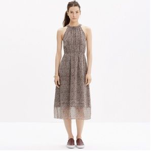 Silk Midi Dress in Diamond Tile