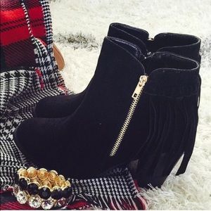 Black Fringe Booties