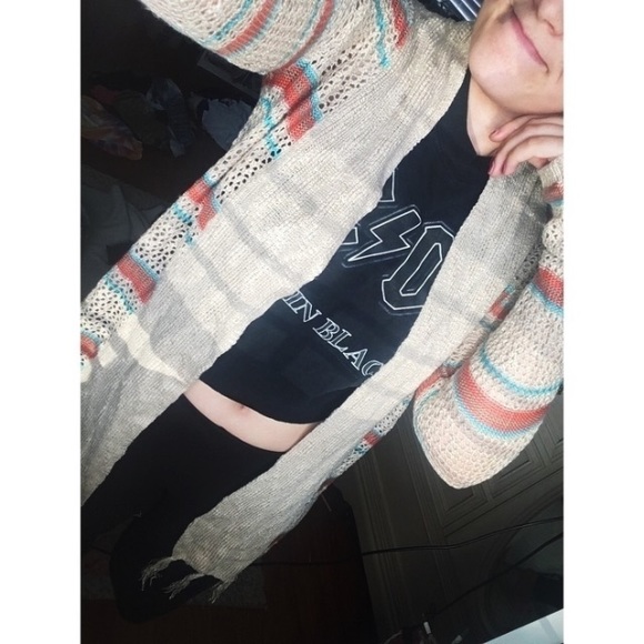 Multicolored cream oversized knit cardigan