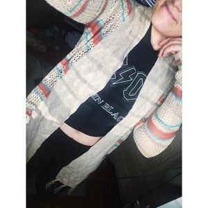 Multicolored cream oversized knit cardigan